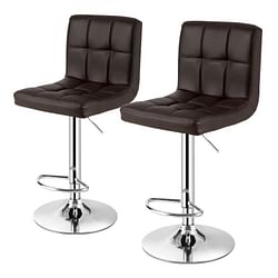 Set of 2 Modern Adjustable Height Barstools with Brown PU Leather Swivel Seat - Free Shipping 