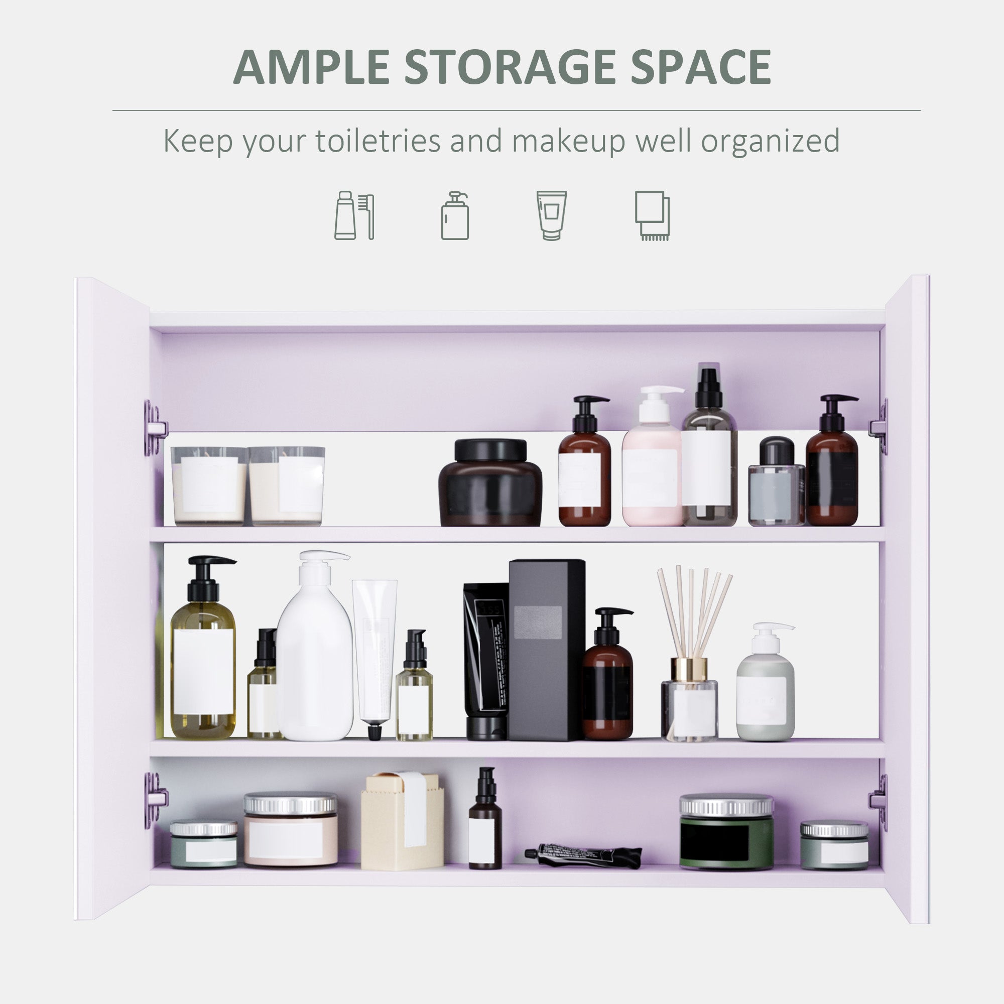 HOMCOM Wall-Mounted Bathroom Cabinet: Double Doors with Mirror, Adjustable Shelf for Storage Organization, White Finish 