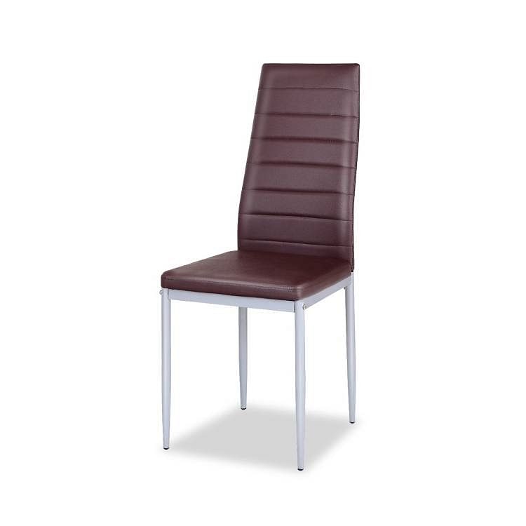 Set of 4 Modern High Back Brown PVC Leather Dining Chairs with Metal Legs - Free Shipping