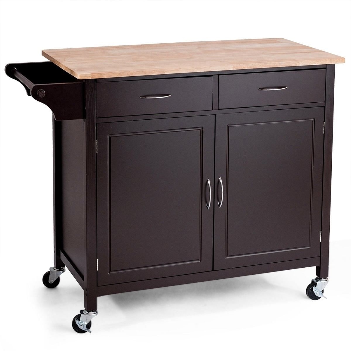 Brown Kitchen Island Storage Cart with Wood Top and Casters - Free Shipping