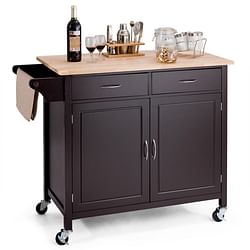 Brown Kitchen Island Storage Cart with Wood Top and Casters - Free Shipping