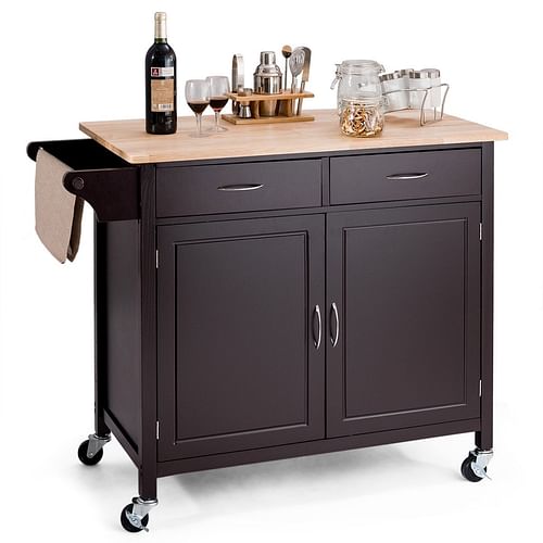 Brown Kitchen Island Storage Cart with Wood Top and Casters - Free Shipping 