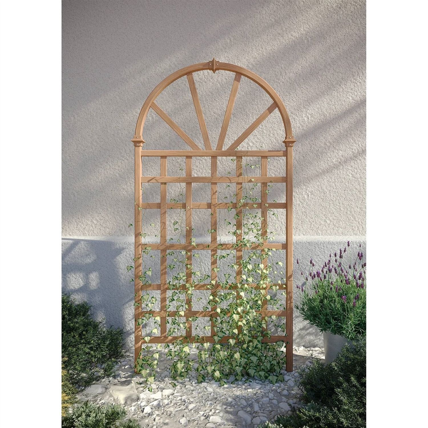 77-inch Outdoor Light Brown Vinyl Lattice Garden Trellis with Arched Top - Free Shipping