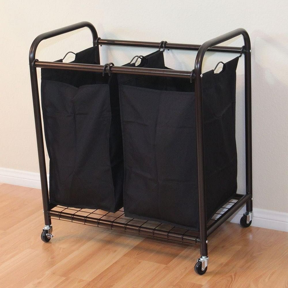 Bronze Laundry Hamper Cart with 2 Black Sorter Bags - Free Shipping