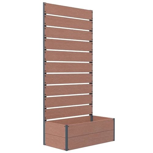 Raised Garden Bed Planter with Slatted Fence Trellis in Brown Wood Finish - Free Shipping 