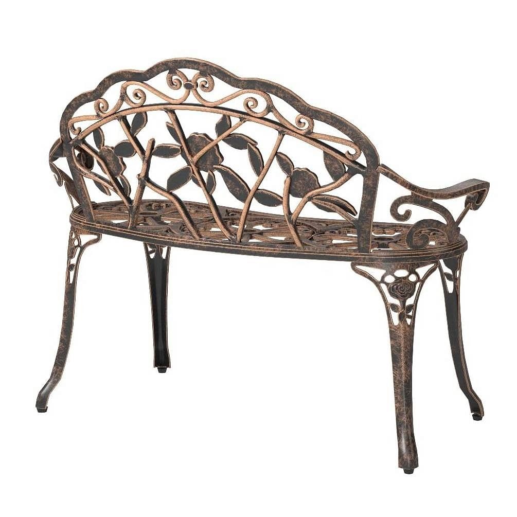 Outdoor Patio Garden Bench with Backrest in Antique Bronze Metal Finish - Free Shipping 