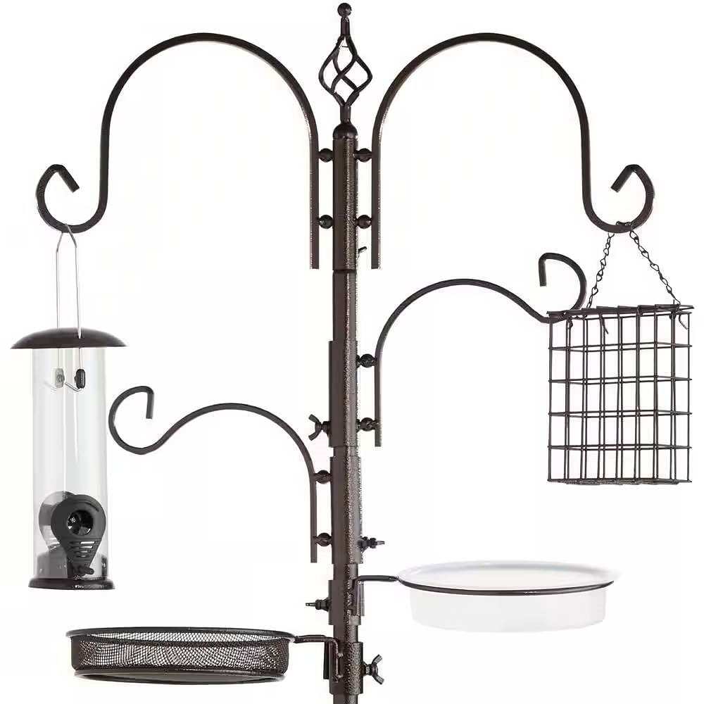 Complete Bird Feeder Set with Bronze Metal Stand Suet Water Bowl Tube and Tray - Free Shipping 