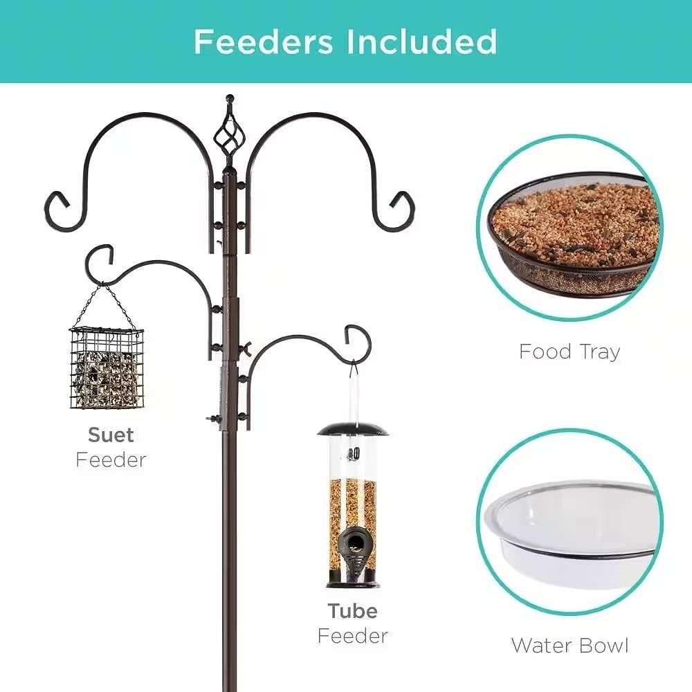 Complete Bird Feeder Set with Bronze Metal Stand Suet Water Bowl Tube and Tray - Free Shipping 