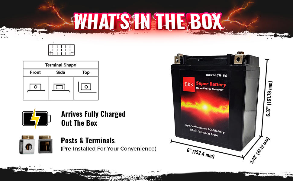 High Performance BRS20CH-BS 2 Year Warranty & Smart Charger / Maintainer Combo Bundle Kit 12v Sealed AGM PowerSports Battery