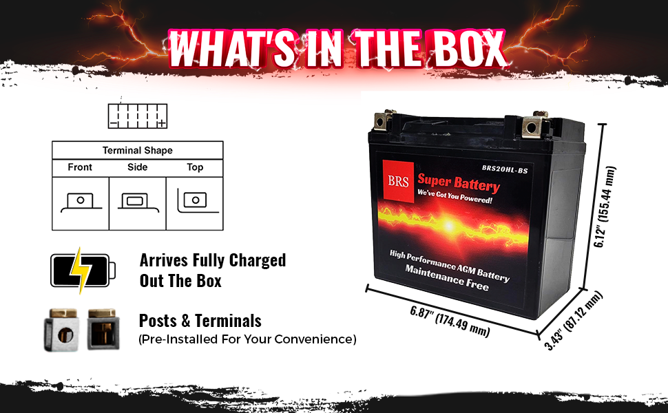 High Performance BRS20HL-BS 12v Sealed AGM PowerSport 2 Year Warranty