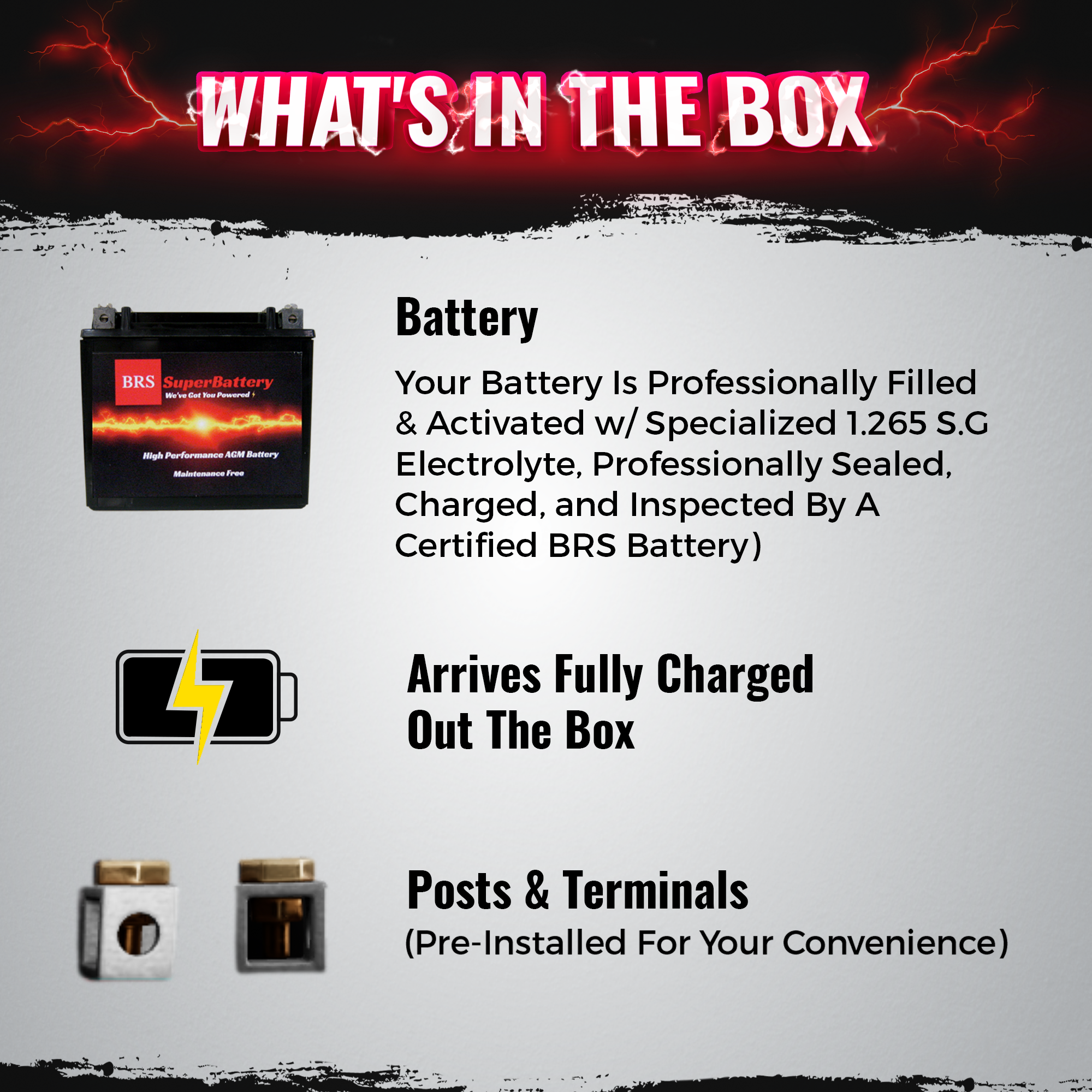 High Performance BRS20CH-BS 2 Year Warranty & Smart Charger / Maintainer Combo Bundle Kit 12v Sealed AGM PowerSports Battery