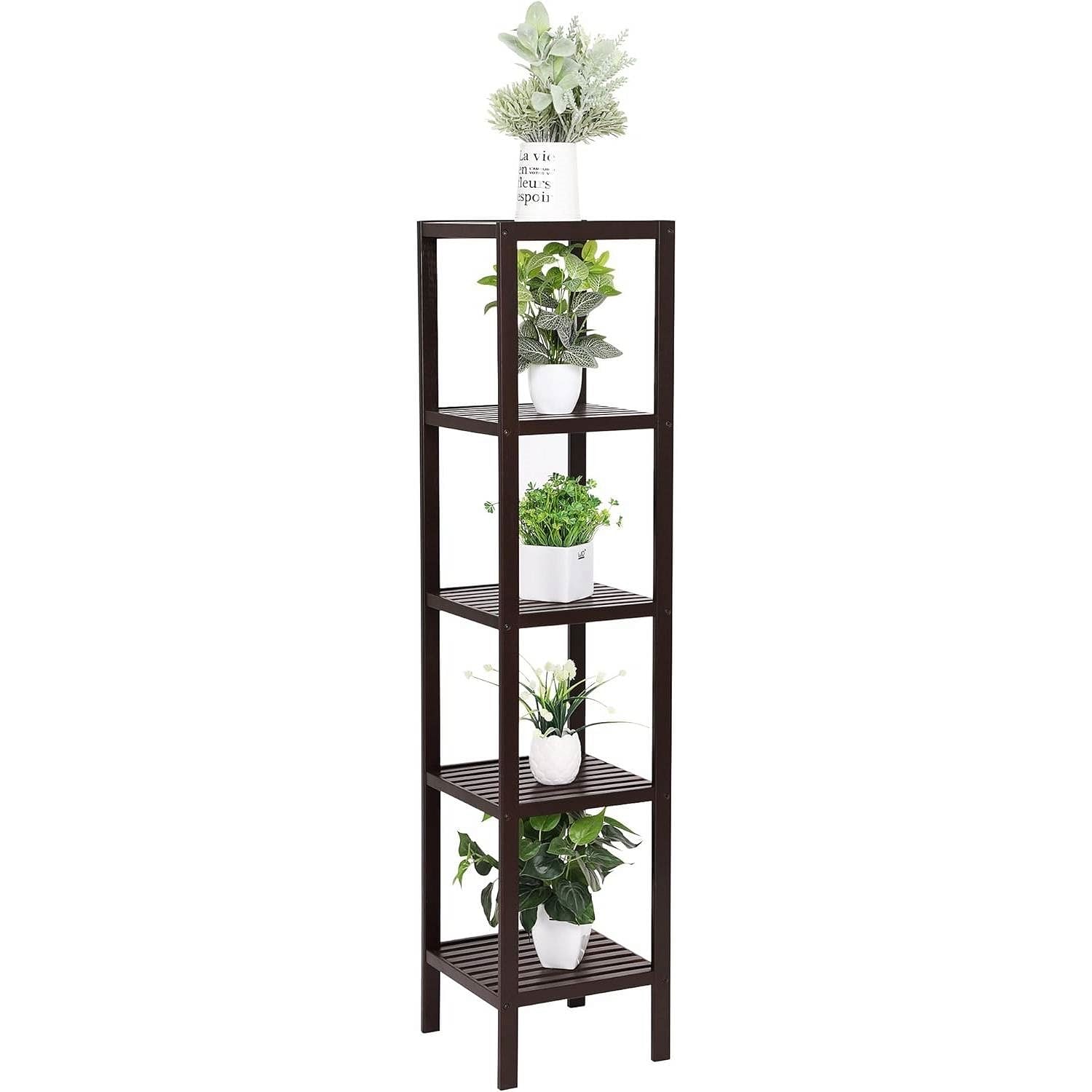 Brown Bamboo Wood 4-Shelf Versatile Storage Unit Rack Narrow Bookcase - Free Shipping 
