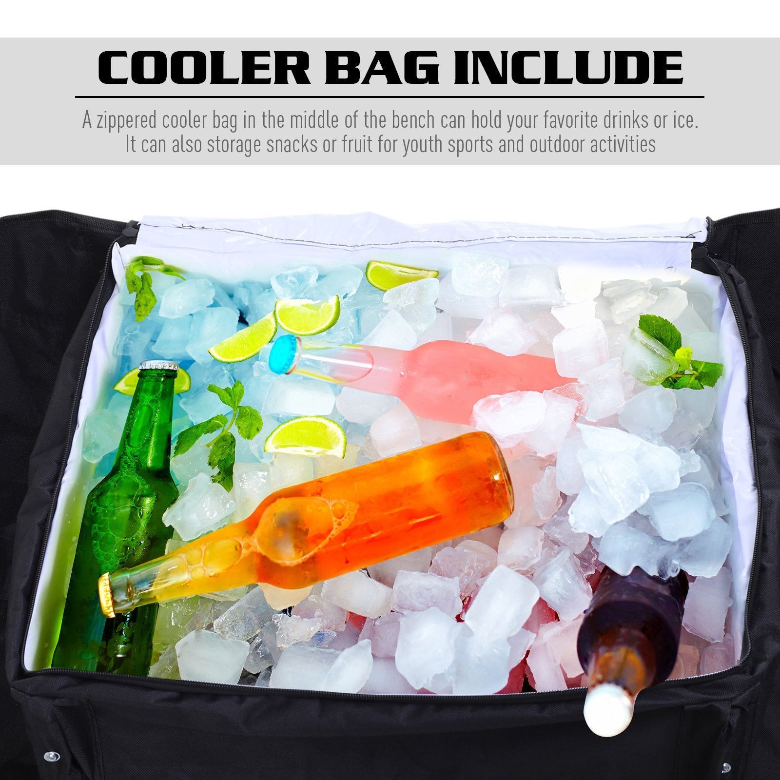 Outsunny 6 Seat Sport Bench Camp Seat Crowd Folding Portable Cooler Bag w/ Carrying Case Black 
