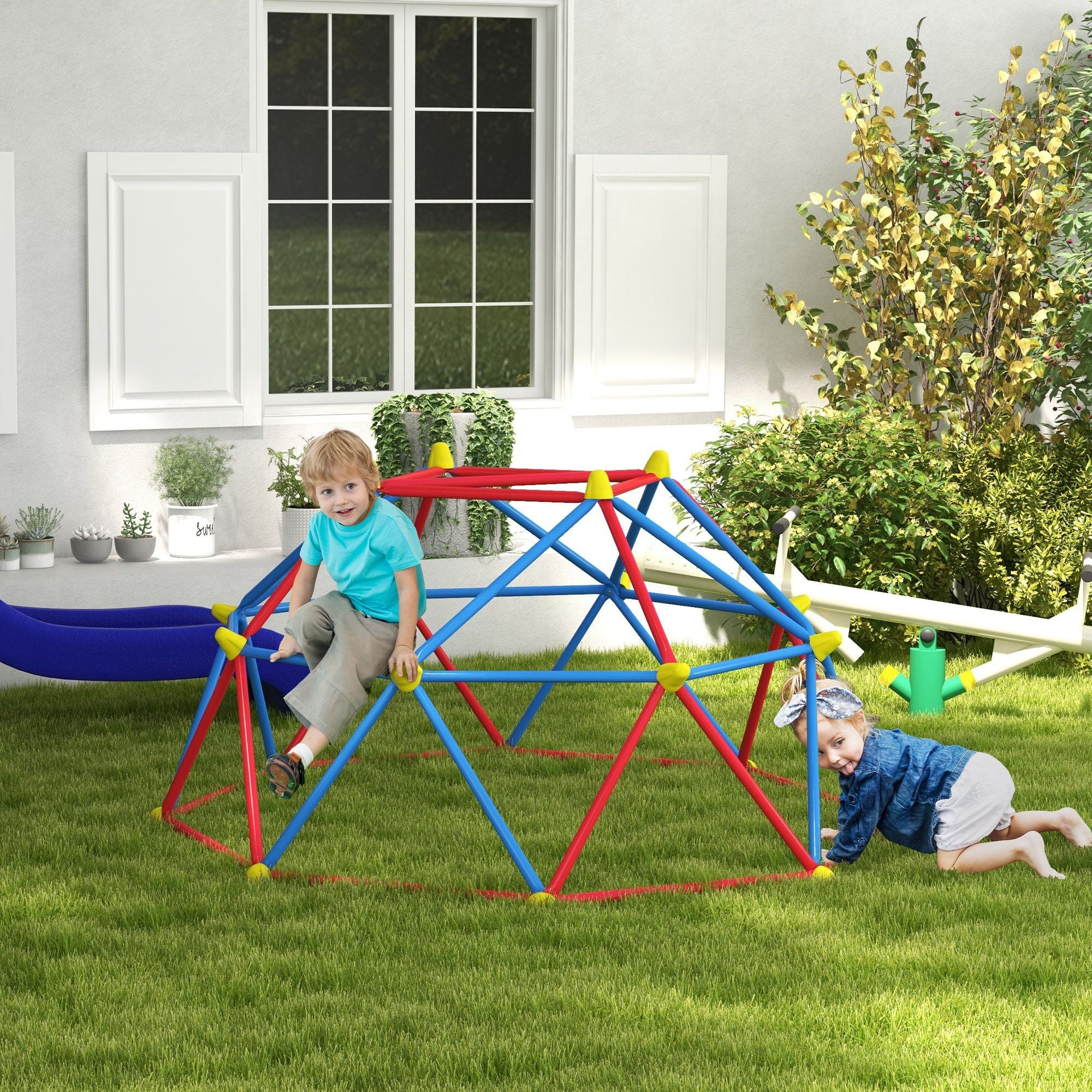 Outsunny Kids Climbing Dome - 6 FT Geometric Jungle Gym with Rust & UV-Resistant Steel, Supports up to 396 lbs, for Ages 3-8 