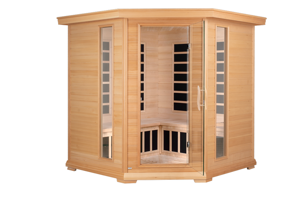 Blisspod, Vienna, Corner Spacious Far Infrared Sauna Canadian Hemlock Ultra Low EMF, 12 Heaters, 4-5 Persons 