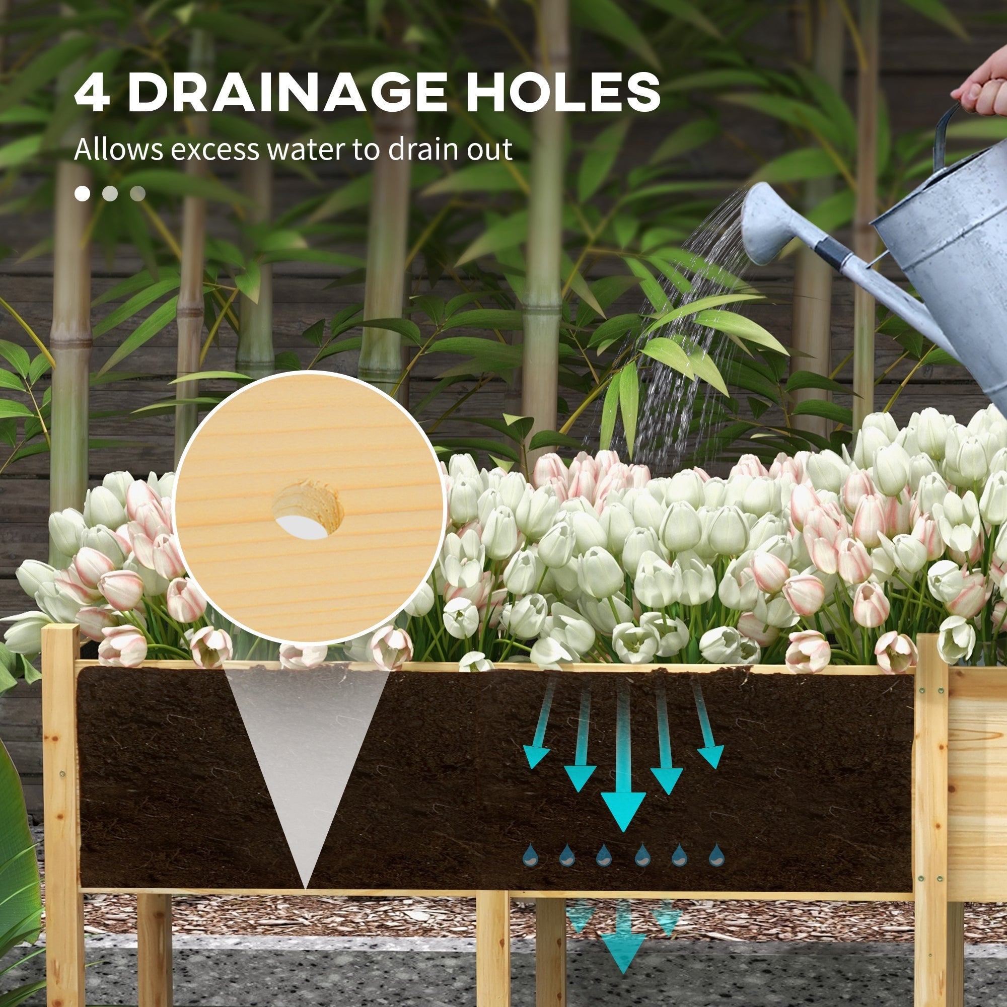Outsunny Wooden Raised Garden Bed Planter, Large Elevated Planter Box with Legs, Bed Liner and Drain Holes, 7.4' x 1.8' x 2.6' 