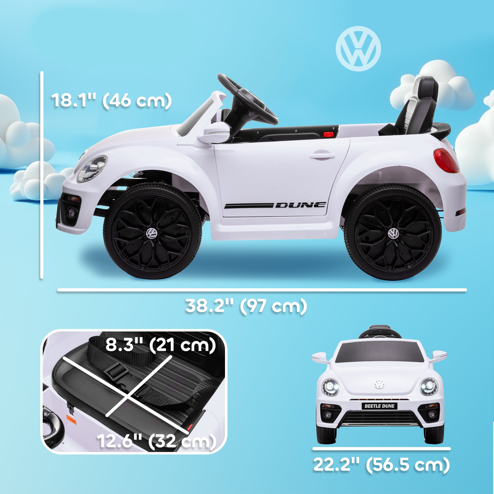 Qaba 12V Volkswagen Beetle Licensed Electric Car for Kids w/ Remote Control, 4 Spring Suspension Wheels, Soft Start, White 