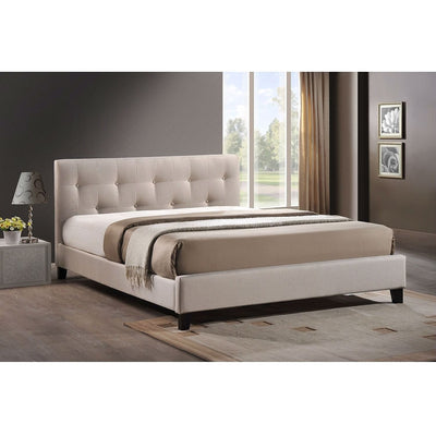 Full size Modern Platform Bed with Beige Fabric Upholstered Headboard - Free Shipping 