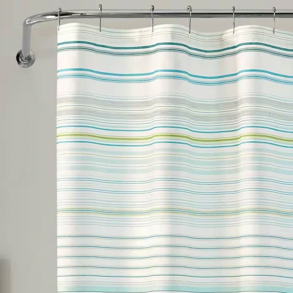 72-inch Sea Breeze Blue Green White Cabana Stripe Cotton Shower Curtain - Free Shipping 