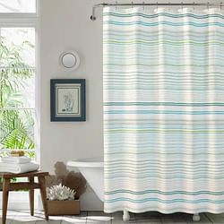 72-inch Sea Breeze Blue Green White Cabana Stripe Cotton Shower Curtain - Free Shipping 