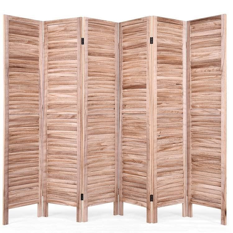 6-Panel Classic Louver Slatted Room Divider Screen in Brown Wood Finish - Free Shipping 