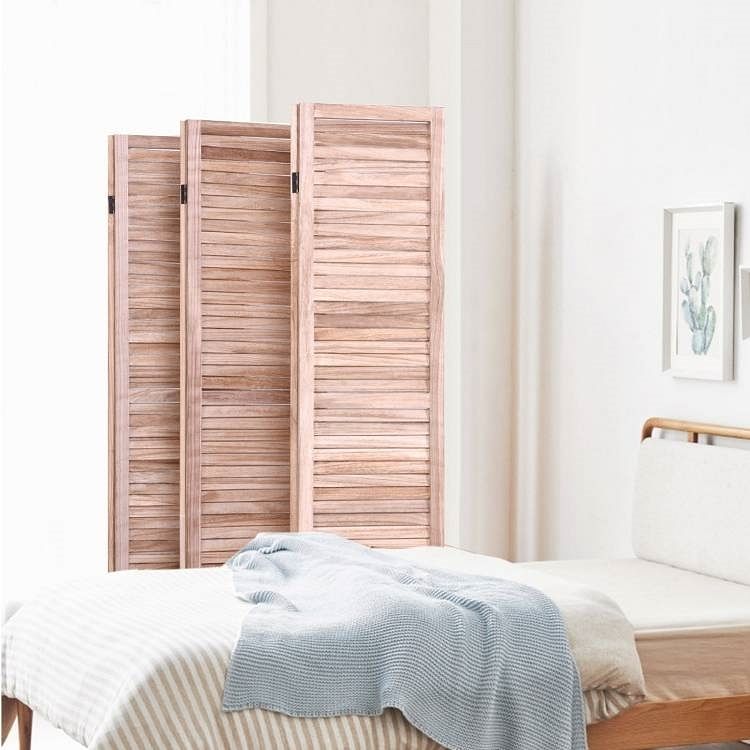 6-Panel Classic Louver Slatted Room Divider Screen in Brown Wood Finish - Free Shipping 