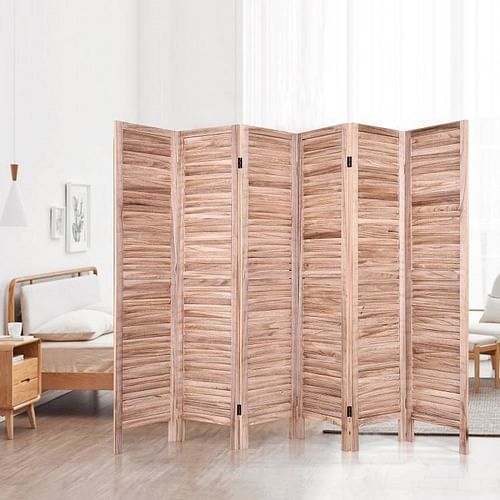 6-Panel Classic Louver Slatted Room Divider Screen in Brown Wood Finish - Free Shipping 