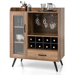 Mid-Century Modern Sideboard Wood Buffet Cabinet Wine Rack and Glass Storage - Free Shipping 