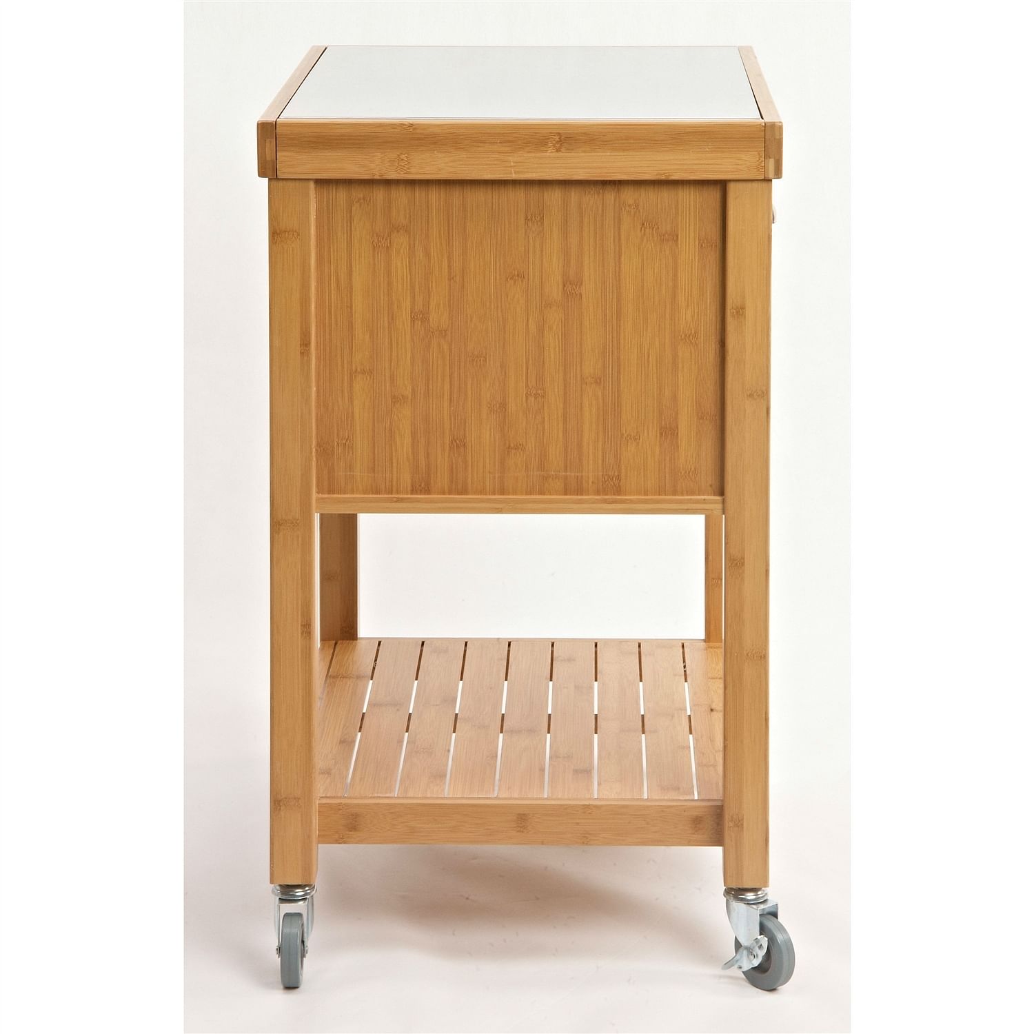 Stainless Steel Top Bamboo Wood Kitchen Cart with Casters - Free Shipping