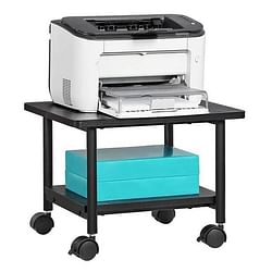 Industrial Black Metal Wood Low-Profile Printer Stand with Bottom Paper Shelf - Free Shipping 