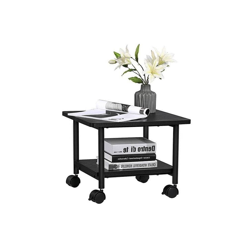 Industrial Black Metal Wood Low-Profile Printer Stand with Bottom Paper Shelf - Free Shipping 