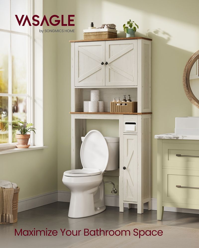 VASAGLE Over-the-Toilet Storage Cabinet with Barn Doors and Adjustable Shelves