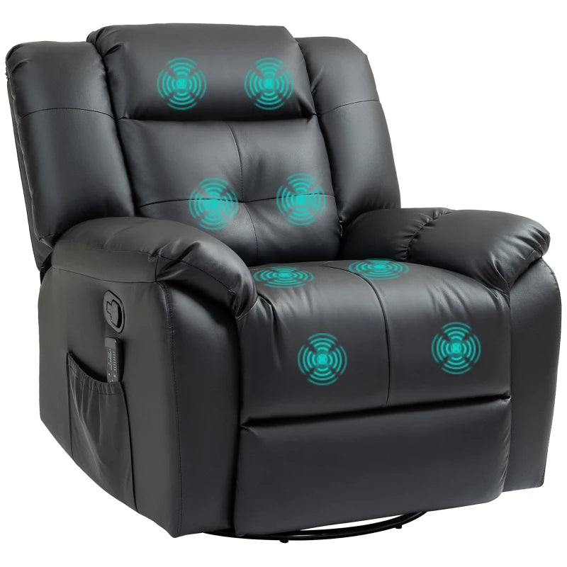 8-Point Vibration Massage Recliner Chair, PU Leather Manual Reclining Sofa, Swivel Nursery Rocking Chair with Remote Control, Side Pockets, for Living Room, Black