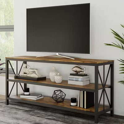 Modern Black Metal TV Stand with Barn Wood Finish Shelves - TV's up to 70-inch - Free Shipping 