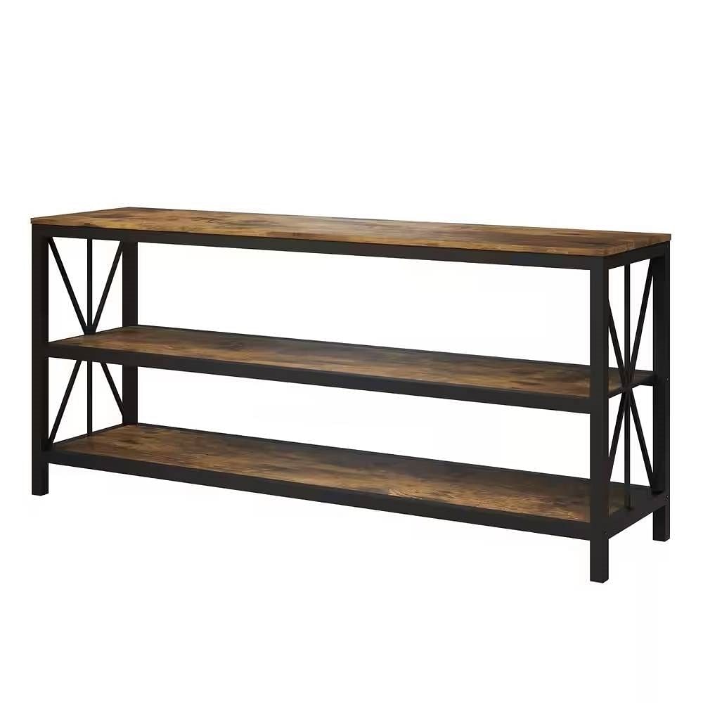Modern Black Metal TV Stand with Barn Wood Finish Shelves - TV's up to 70-inch - Free Shipping 