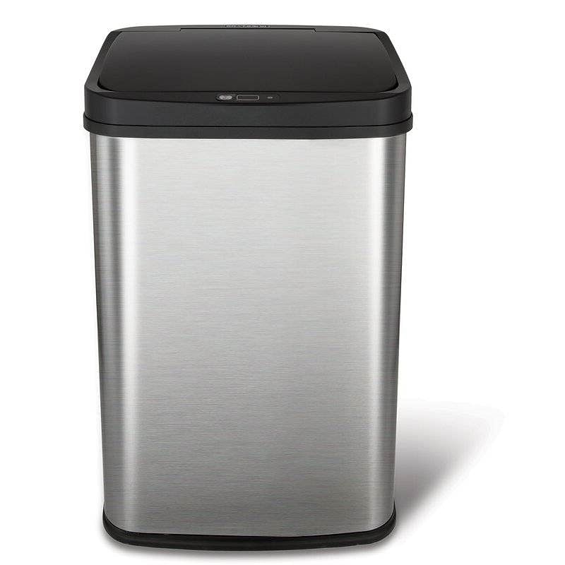 Black Top 13-Gallon Stainless Steel Kitchen Trash Can with Motion Sensor Lid - Free Shipping