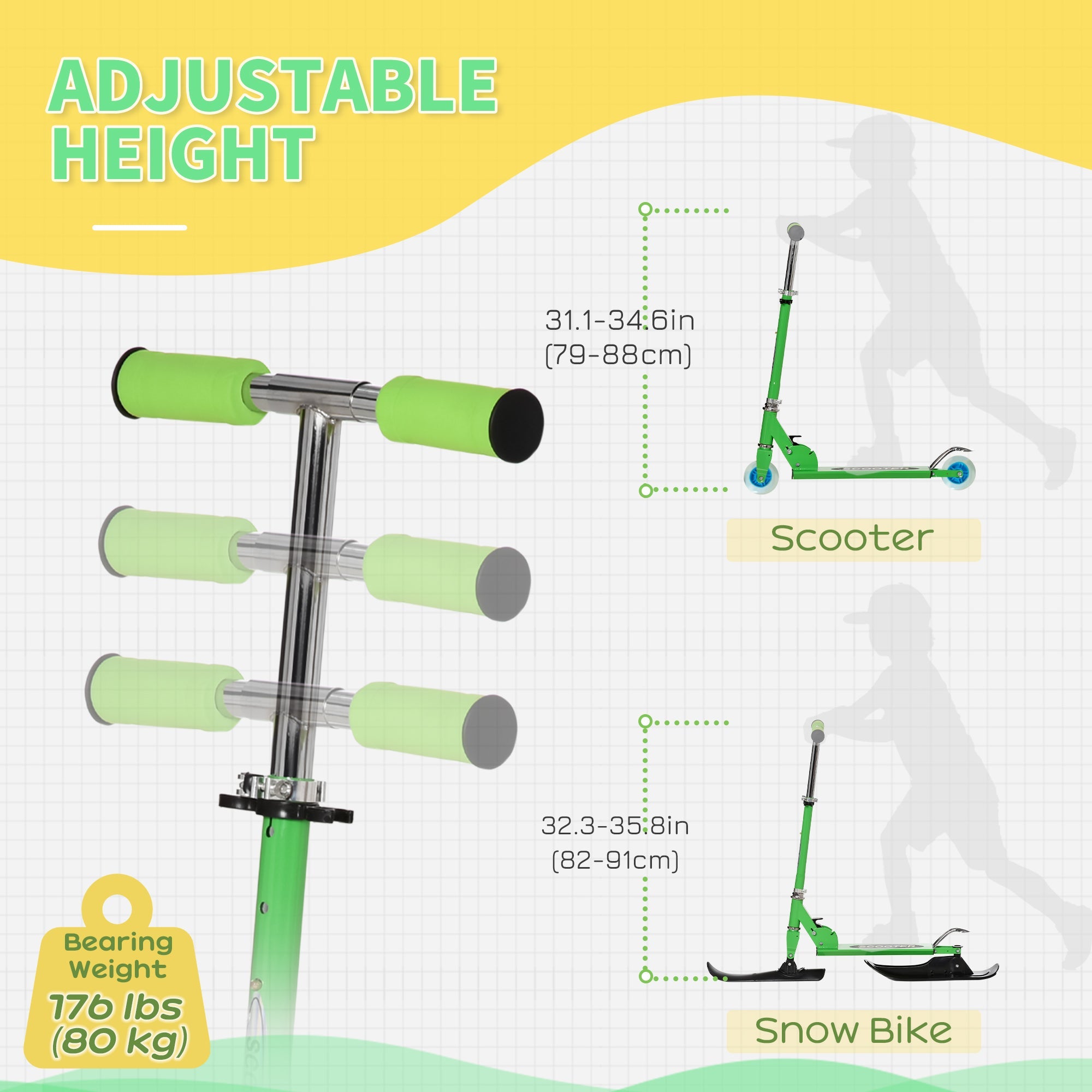 Qaba 2-in-1 Convertible All-weather Scooter Snow Street Amphibious w/ Wheels Blades Green 