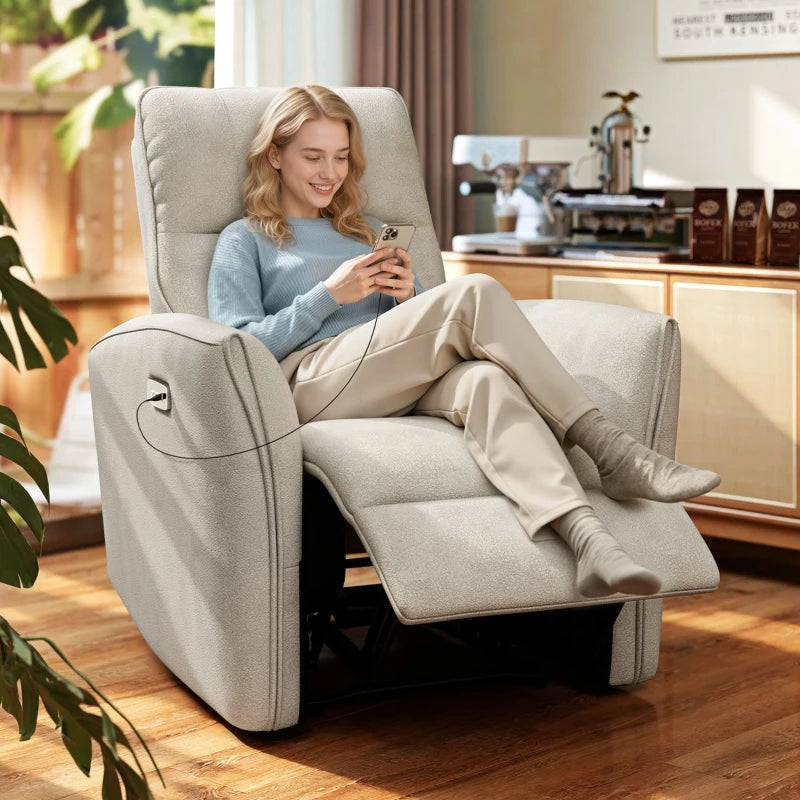 Power Recliner Chair, Fabric Upholstered Recliner Chair with USB Ports, Footrest, Beige
