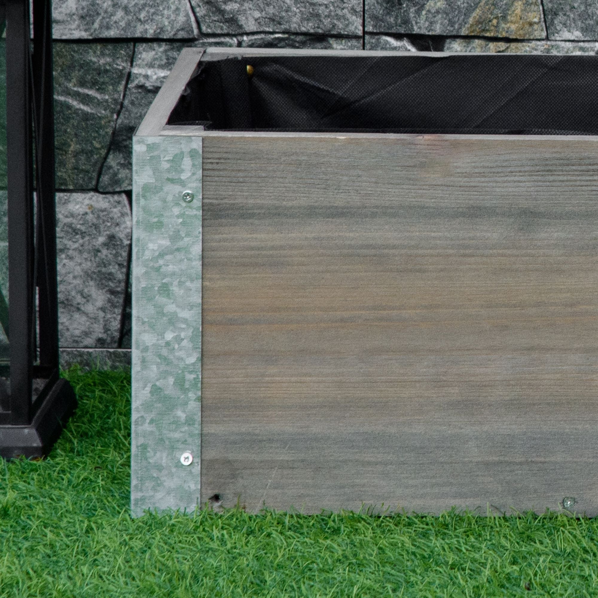 Outsunny 38"x12" Raised Wooden Planter: Elevated Garden Bed for Backyard Veggies/Herbs, Light Grey 
