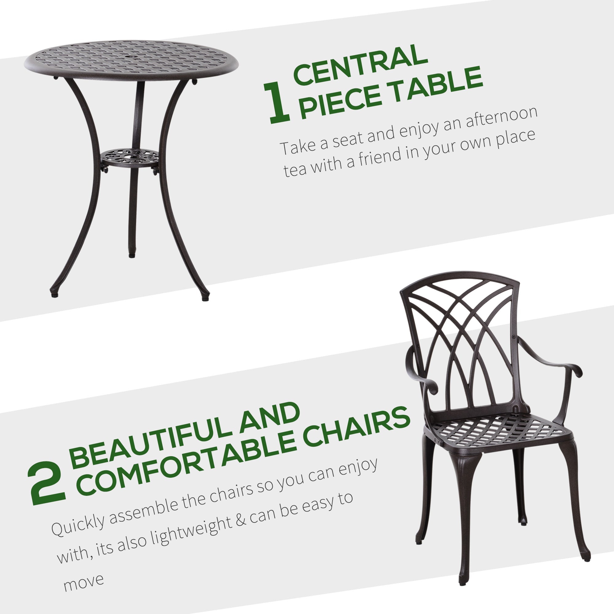 Outsunny 3 Pieces Patio Furniture Set, Outdoor Garden Conversation Set with Coffee Table, 2 Chairs and Umbrella Hole, Brown 