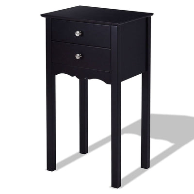 Elegant 2-Drawer End Table Nightstand Side Table in Black Wood Finish - Free Shipping 