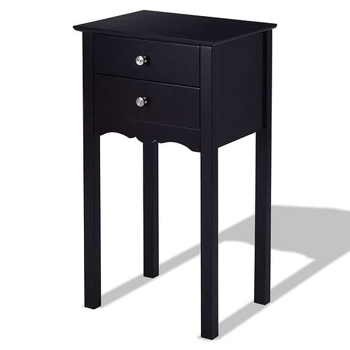 Elegant 2-Drawer End Table Nightstand Side Table in Black Wood Finish - Free Shipping