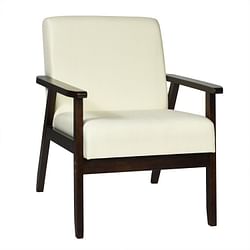 Retro Modern Classic Beige Linen Wide Accent Chair with Espresso Wood Frame - Free Shipping