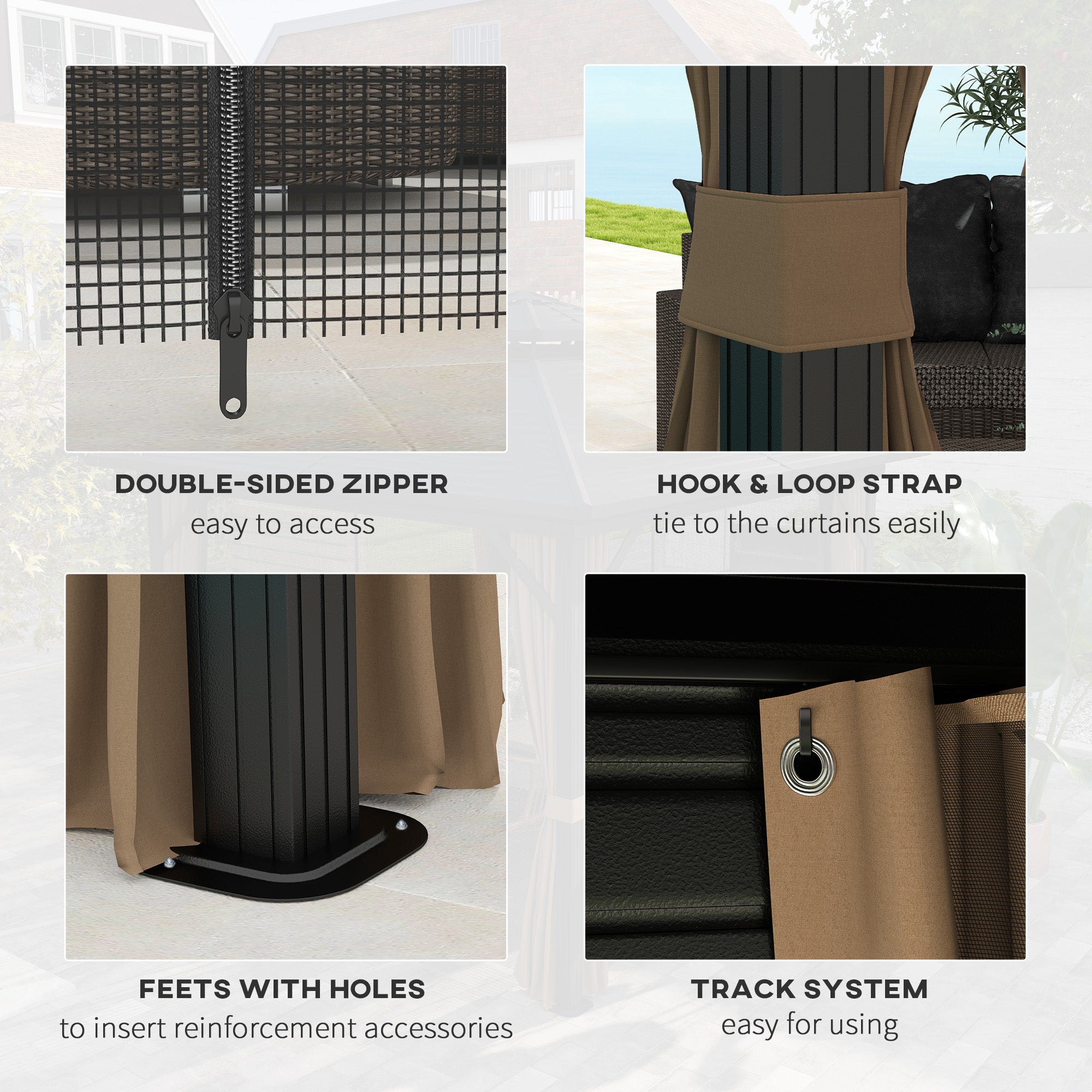 Outsunny 10' x 10' Hardtop Gazebo, Sun Shelter with Double Tier Metal Roof, Mosquito Netting, and Hanging Hook, Dark Brown 