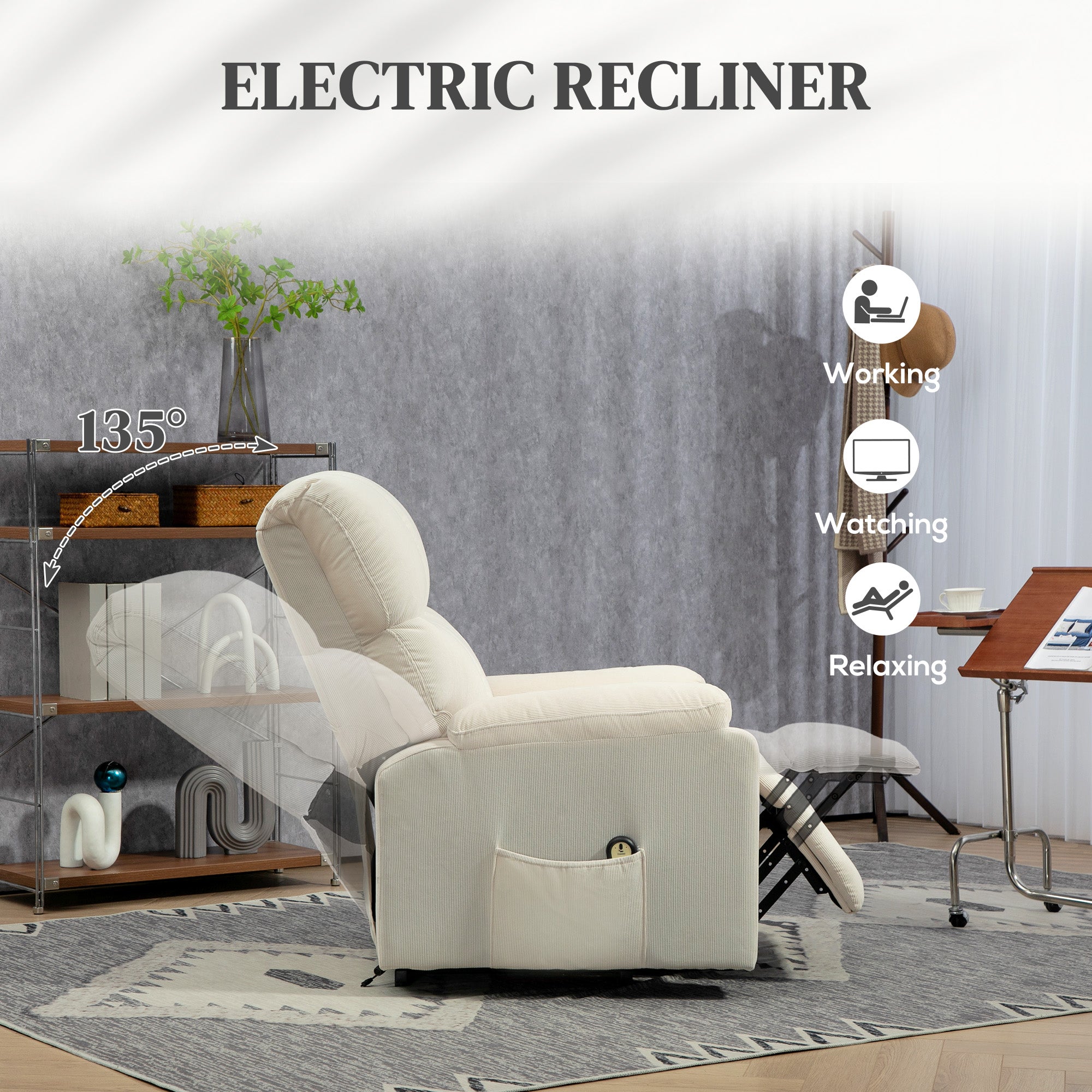 HOMCOM Lift Chair for Seniors, Microfibre Upholstered Power Recliner Chair with Remote, Quick Assembly, Cream White 