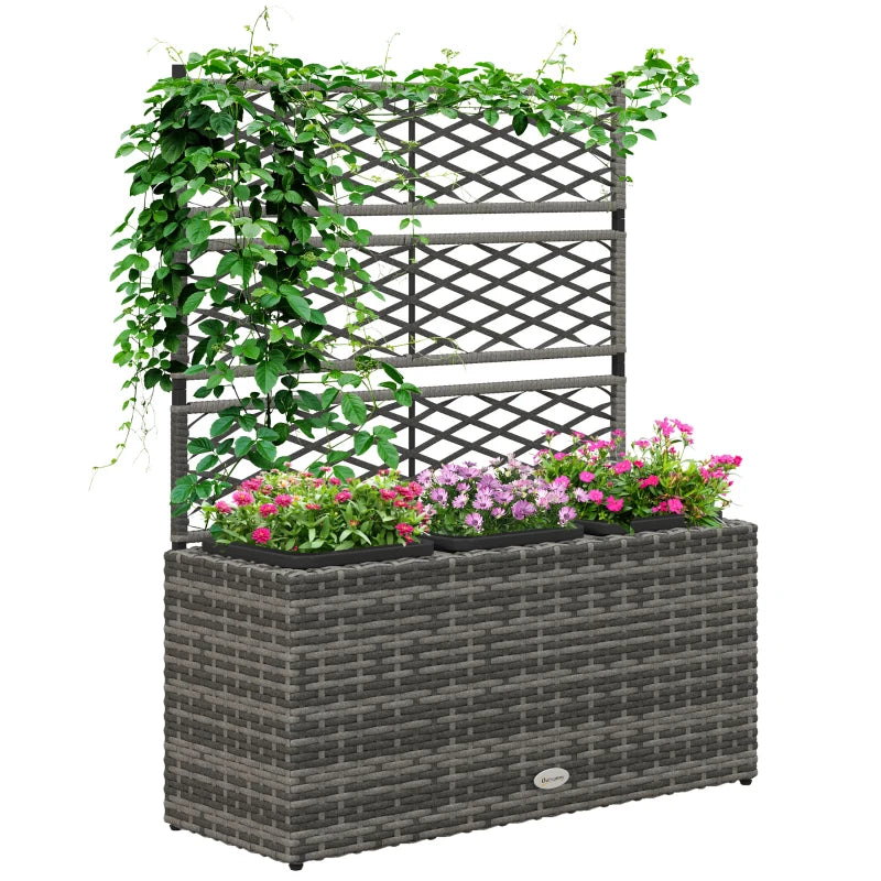 Wicker Raised Garden Bed with Trellis, 42" Tall Outdoor Planter Box, Mixed Grey