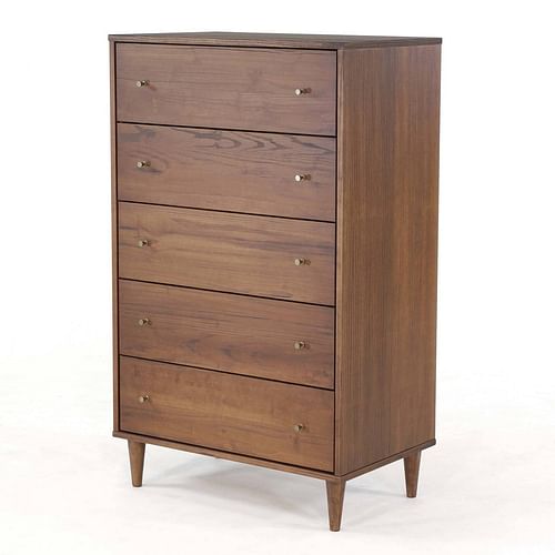 Farmhouse Rustic Walnut Mid Century 5 Drawer Chest - Free Shipping