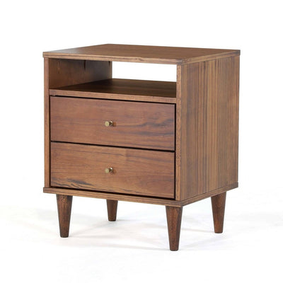 Farmhouse Rustic Walnut Mid Century 2 Drawer Nightstand - Free Shipping 