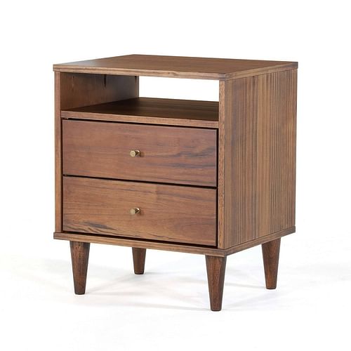 Farmhouse Rustic Walnut Mid Century 2 Drawer Nightstand - Free Shipping