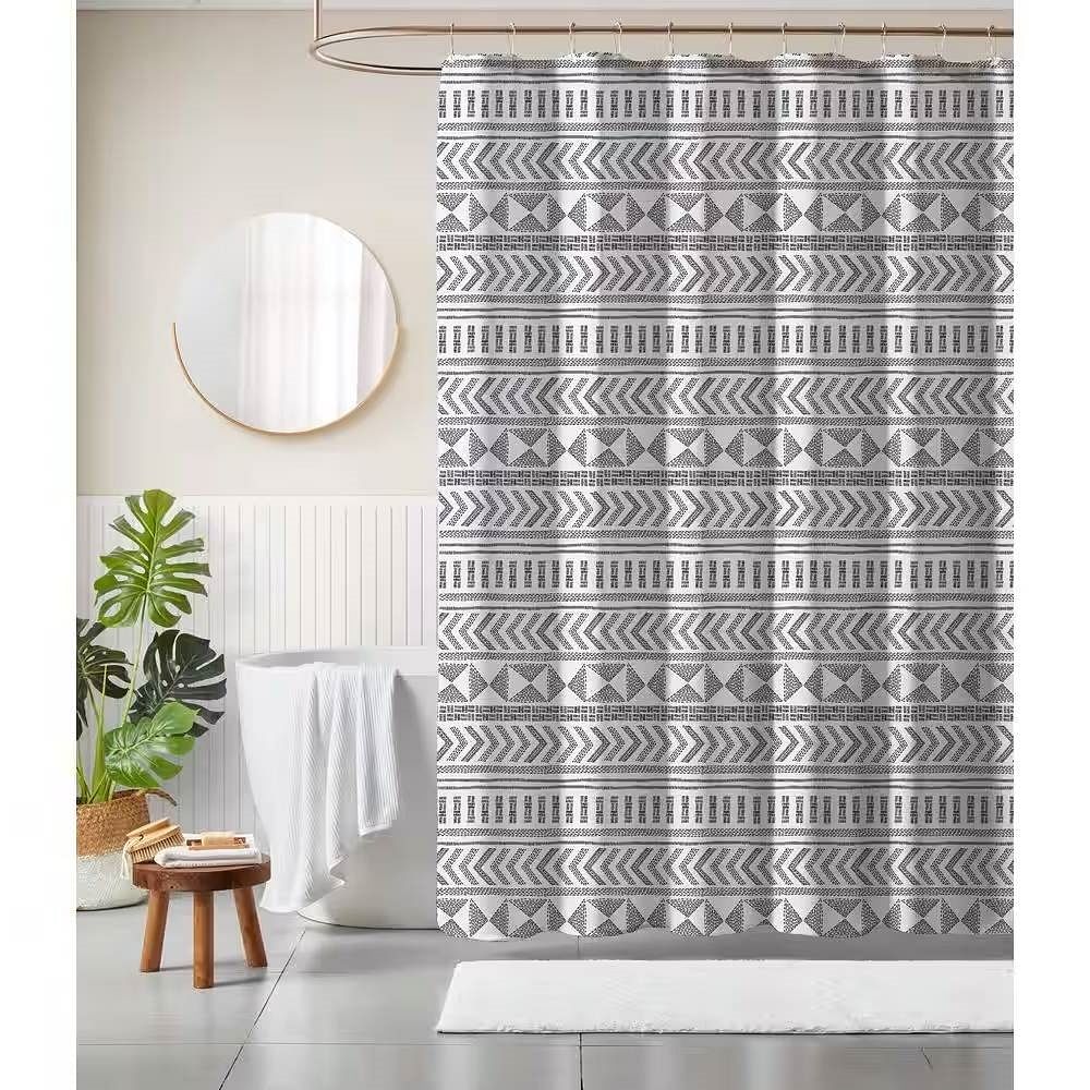 72-inch Polyester Shower Curtain with Black White Scandinavian Chevron Pattern - Free Shipping 